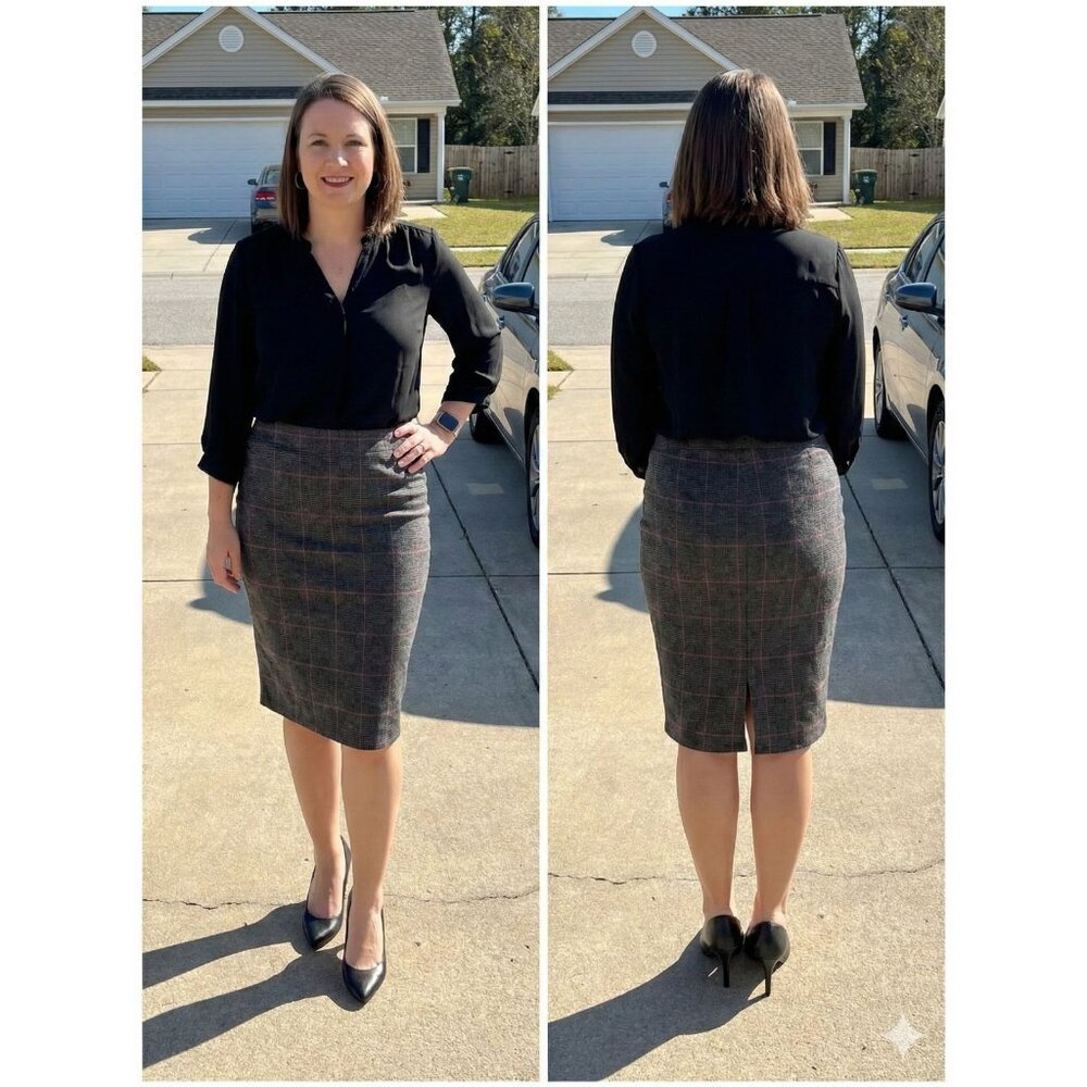 Torrid Pencil Skirt Size 1X Gray Red Plaid Houndstooth Career Stretch